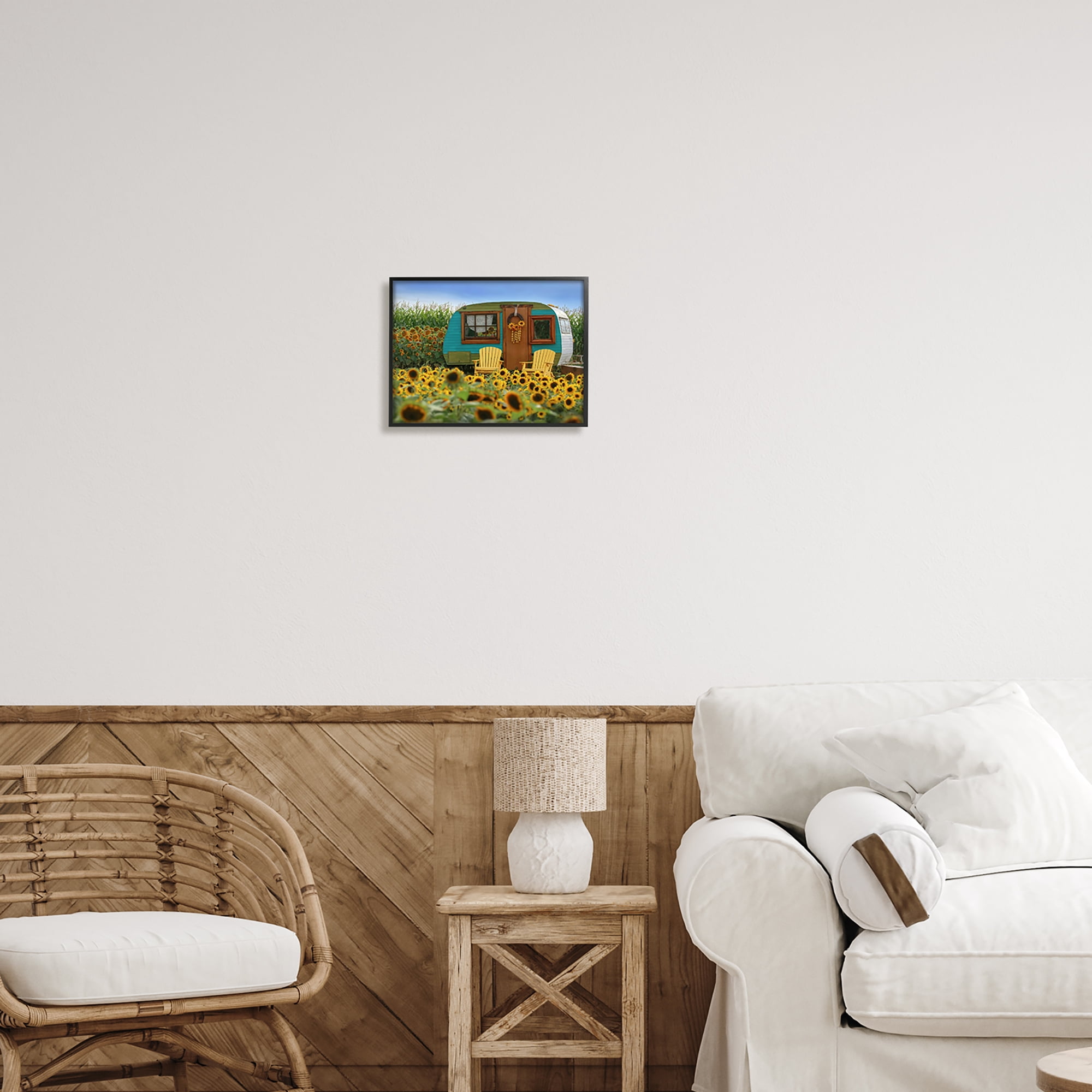 Stupell Lovely Sunflower Field Camper Botanical & Floral Photography Black Framed Art Print Wall Art