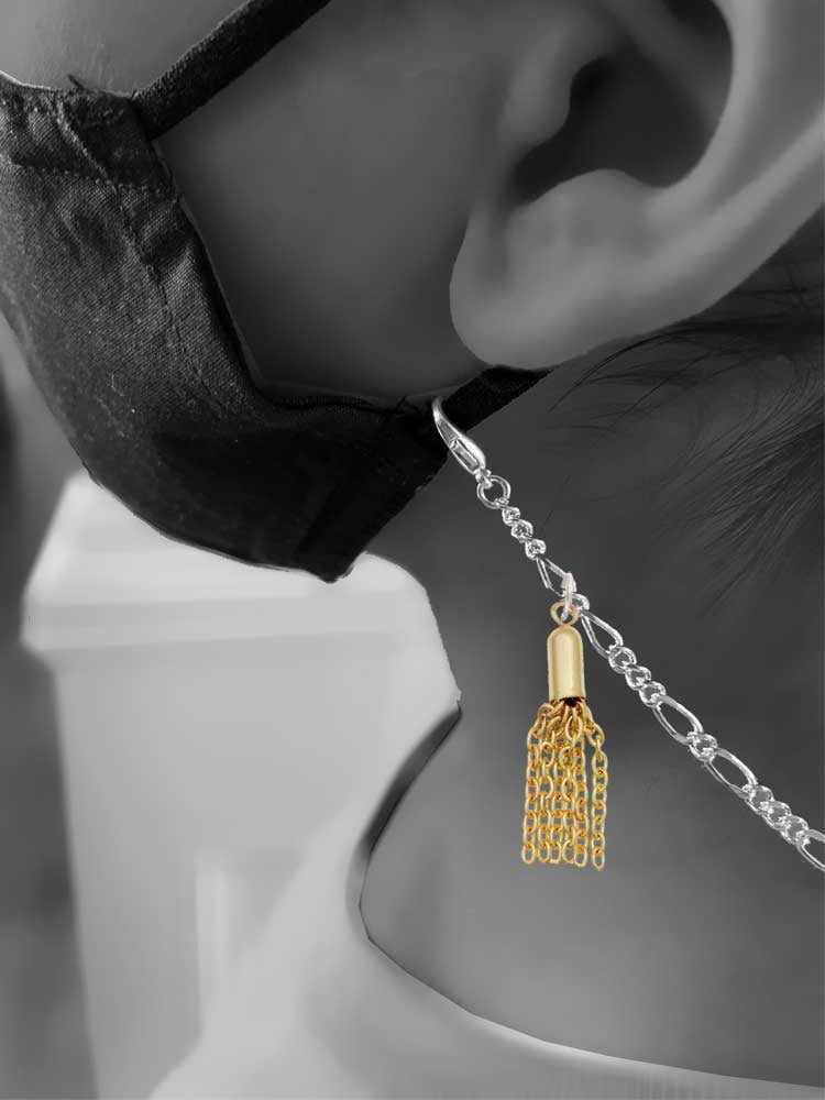 Goldtone Small Tassel Silvertone Face Mask Necklace