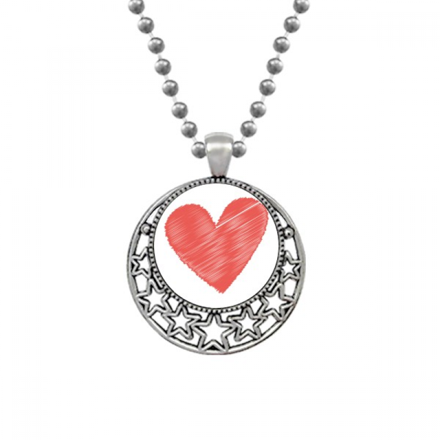 Collier Pendentif en Forme de Cœur Rouge pour la Saint-Valentin Lune Rétro Étoiles Bijoux