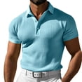 thumbnail image 2 of Domuza Men's Waffle Polo Shirts Button Down Waffle Knit Shirt Short Sleeve Tee Shirts Fashion Casual Pullover Tops Light Blue XL, 2 of 5