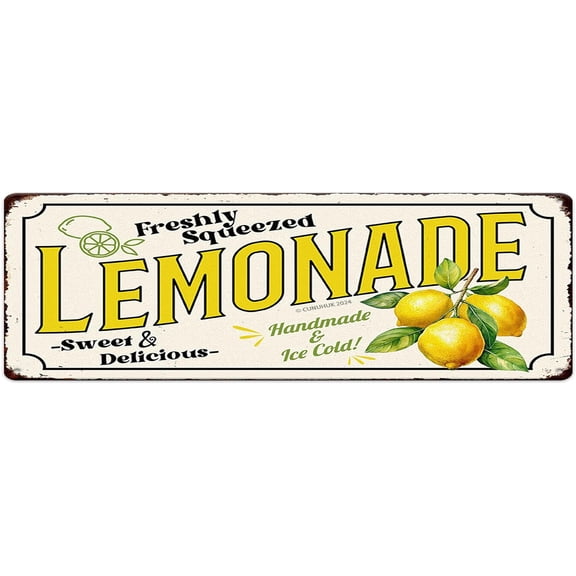 Freshly Squeezed Lemonade Vintage Metal Tin Sign Retro Lemon Print Art Poster Wall Decor for Home Kitchen Porch Dining Room Office Bedroom Garden Yard Indoor Outdoor 4"x16"