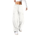 thumbnail image 2 of Resicozy Cargo Pants Women High Waisted Parachute Hiking Pants with 4 Pockets Lightweight Baggy Water Resistant Quick Dry White 2XL, 2 of 5