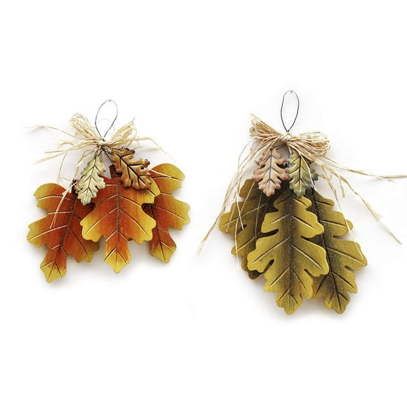 WHY Decor Wood Fall Leaves Wall Decor Hanging Maple Oak Leaf Fall Door Sign Autumn Oak Leaves Wall Art Wooden Fall Decorations for Home Outdoor Thanksgiving Halloween Front Porch Room House Set of 2