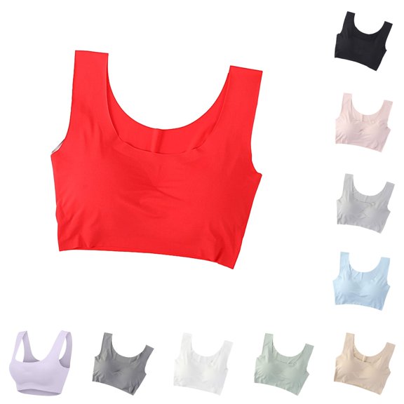 PMVFHDE Seamless Wire Sports Bra Non Padded Yoga Bralette Comfortable Lightweight Workout Tank Breathable Supportive Everyday Activewear Red - S