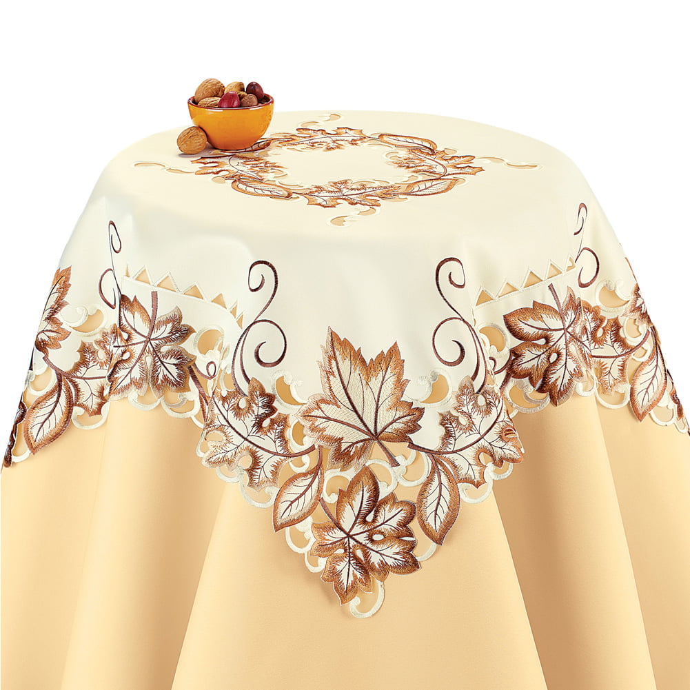 Leaf Doily Tablecloth Table Runner Topper Teracotta Brown Autumn Fall Embroidery 