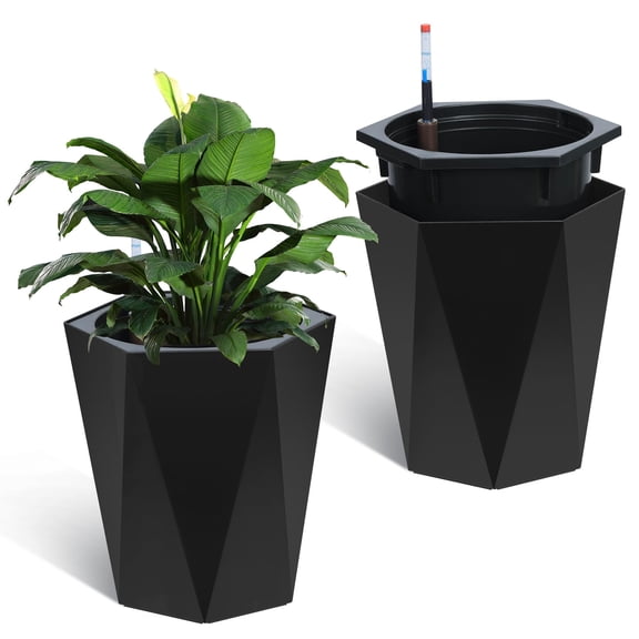 Set of 2 Tall Planters with Wheels - 22.4 Inch Large Flower Pot for Patio, Deck, and Living Room