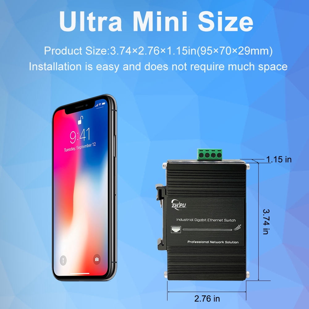 Zhpuostd ZP IMC005G 5 Ports Gigabit Unmanaged Ethernet Switch with Din Rail and Wall Mount