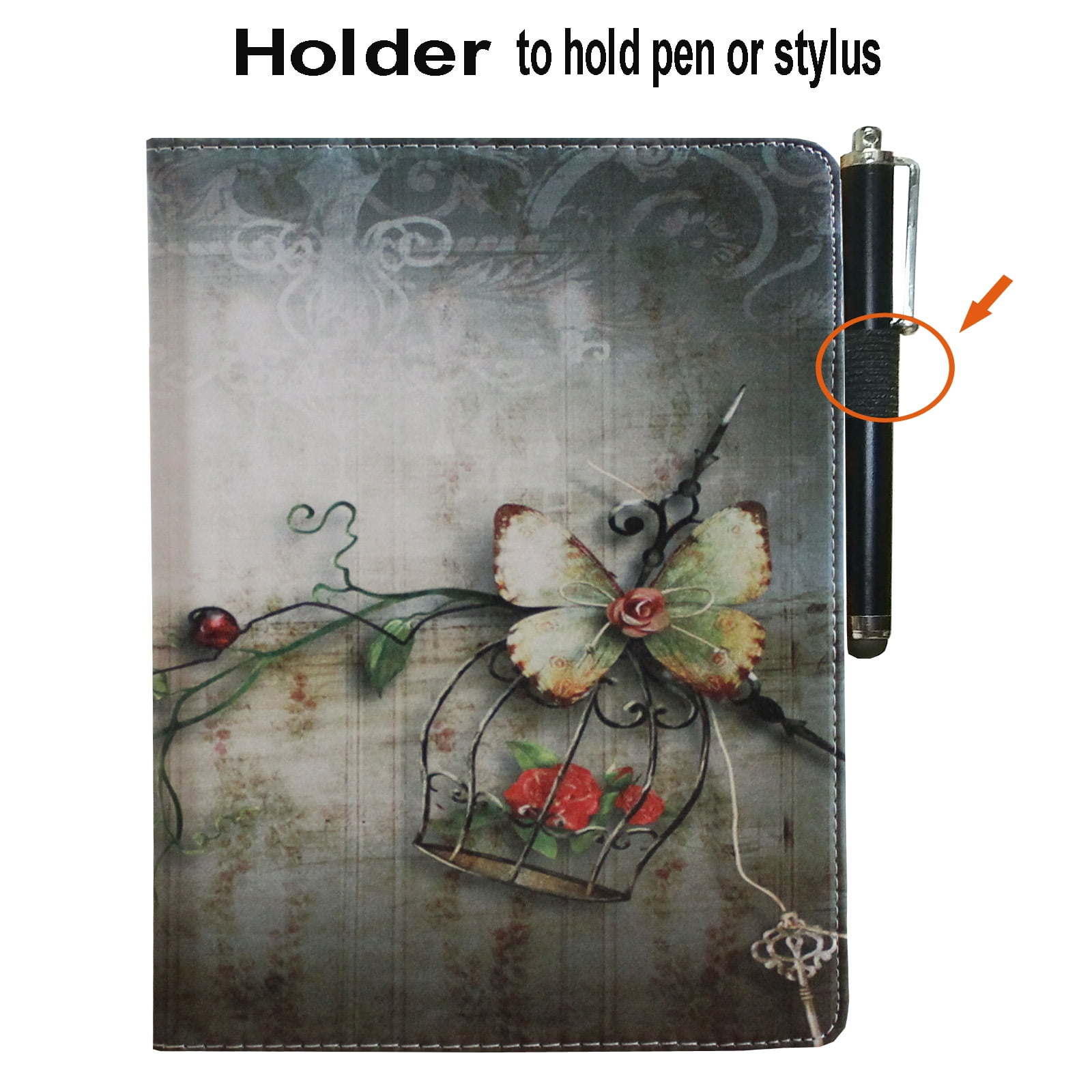 JYtrend Smart Case for iPad 5th / 6th Generation with Pencil Holder, Rotating Stand Magnetic Auto Wake Up/Sleep Cover for 2017 / 2018 iPad 9.7 Model A1893 A1954 A1822 A1823 (Butterfly Flower)