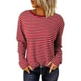 thumbnail image 2 of Shirts for Women Casual Striped Long Sleeve Tops Crew Neck Knit Ribbed Basic T Shirts Womens Tops, 2 of 4