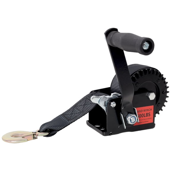 NIGSQJB 600LBS Hand Winch,with 19.6FT Black Strap,Black Shell,3.1:1 Gear Ratio Portable Winch,Two-Way Ratchet,Manual Operated Hand Crank Winch for Trailer, Boat or ATV Towing