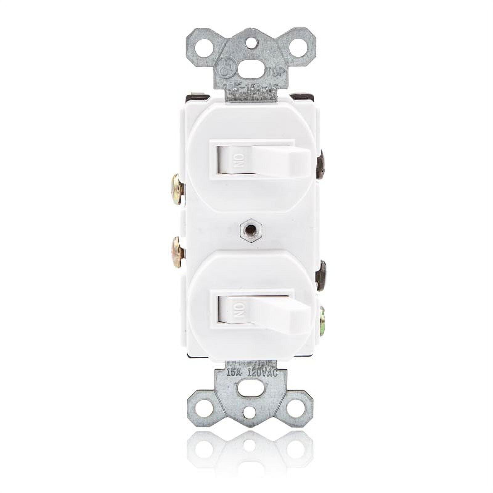 Single Pole Combination Toggle Light Switch and Outlet, White, Wall Plates  Included (2 Pack)