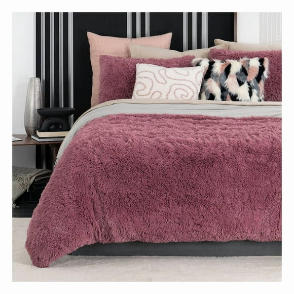 Funda Duvet Invernal Afelpada Doble Vista con Fundas de Almohada Esquimal (Rosa-Beige, Queen Size)