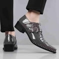thumbnail image 6 of Men’s Patent Leather Croc-Embossed Dress Shoes, Pointed Toe Block Heel Buckle Oxford Shoes for Formal & Business, 6 of 6