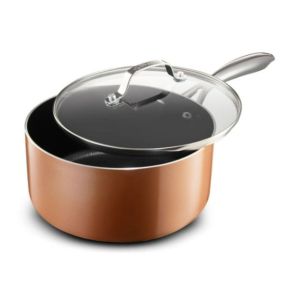 Gotham Steel Copper Cast Textured 2.5 Quart Nonstick Sauce Pan Even Heat Stay Cool Handle Oven Dishwasher Safe