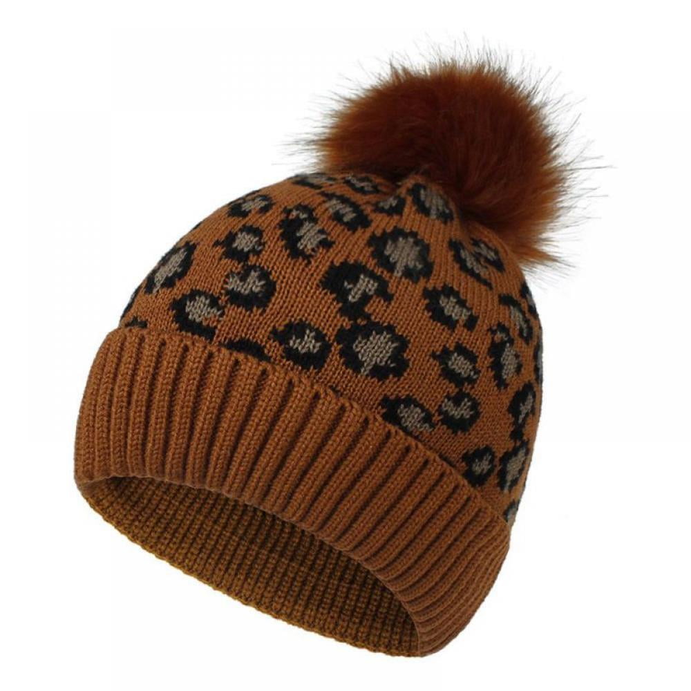 Chenille Knit Leopard Print Pom Beanie. - One Size Fits Mos (723604)