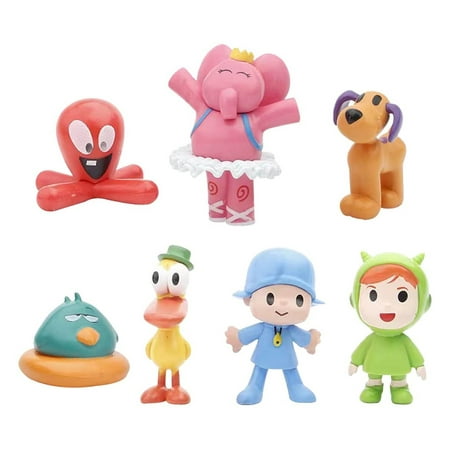 7pcs Set Pocoyo Action Figures, Including Pocoyo, Elly, Pato, Loula, Nina, Sleepy Bird, and Fred, Each figure is about 2"-3"
