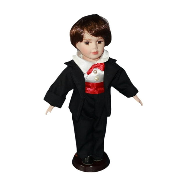 Muñeca de porcelana de boda de 15,75 pulgadas, escultura, regalo de aniversario, decoración de mesa para el hogar Negro