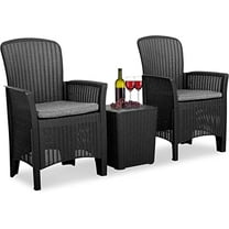 SereneLife 3 Pieces Outdoor Wicker Patio Furniture Modern Rattan Chair Conversation Sets with Coffee Table for Yard and Bistro (Off Black)