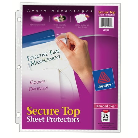 - Avery(R) Diamond Clear Secure Top(TM) Sheet Protectors, Acid-Free, 25 Protectors (76000)