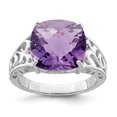 thumbnail image 1 of Sterling Silver Rhodium-plated Checker-Cut Amethyst Ring Size 7, 1 of 2