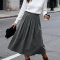 thumbnail image 5 of yillto Womens Corduroy Skirts Pleated High Waist Flowy Loose Fall Winter Long Skirt with Pockets S-XXXL, 5 of 7