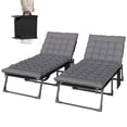 thumbnail image 1 of Set of 2 Outdoor Folding Chaise Lounge Chairs, 29.5" Wide Adjustable Backrest Sun Lounger with Cushion & Side Pocket, Breathable Mesh Steel Frame for Pool, Patio, Beach, Camping, 1 of 7
