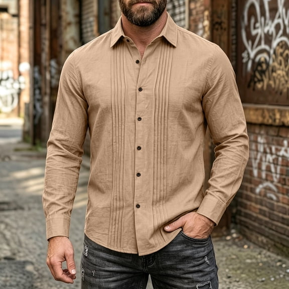 Men's Tuxedo Shirt Formal Dress Shirt Pleated Long Sleeve Button Down Shirts for Prom Party Wedding