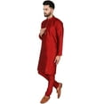 thumbnail image 6 of SKAVIJ Men's Kurta Pajama Set Art Silk Ethnic Wear Dress Red S, 6 of 6