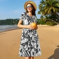 thumbnail image 4 of Honeii Monochrome Botanical Illustration Print Women’s Short Sleeve Dress, Comfortable Casual Dress, Soft Polyester Spandex Blend, Stylish Everyday Wear for Summer, Perfect for Travel and Vacation, 4 of 6