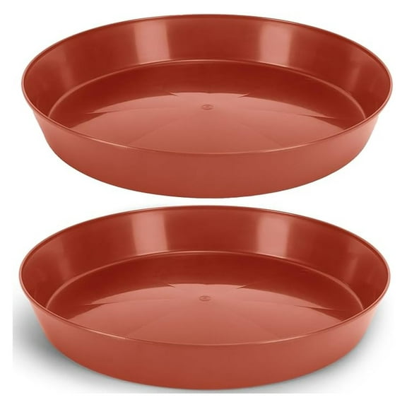 Plant Saucers 14 Inch (12 Inch Base) - 2 Pack - Terra Cotta - Heavy Duty Indoor/Outdoor Drip Trays - Water Collection for Flower Pots - Made in USA
