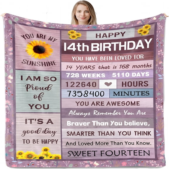 AUQ Gifts for 14 Year Old Girl,Birthday Gifts for 14 Year Old Girl,14 Year Old Girl Gift Ideas,14th Birthday Decorations,Birthday Gifts for Teen Girls 14,Best 14th Birthday Gifts Blanket