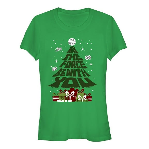 Junior's Star Wars Christmas Gifts Be With You  Graphic Tee Kelly Green X Large