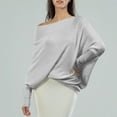 thumbnail image 7 of Lisingtool Womens Sweaters Fall Sweaters for Women Asymmetric Draped Jumper Long Batwing Sleeve off The Shoulder Sweater Slouchy Knit Pullover Long Sleeve Tops Grey, 7 of 7