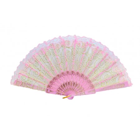 

Colorful Slab Lace Folding Fan with Auspicious Symbol-pink