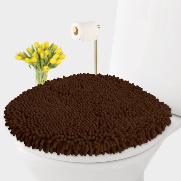 Luxurux Funda Para Tapa De Inodoro Asiento De Felpa Extra Suave Lavable En Nube Fundas Para Tapa De Inodoro Estándar De Microfibra Lanuda Para Baño Lavar Y Secar A Máquina. (18X18 Pulgadas Marrón)