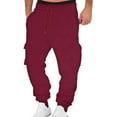 thumbnail image 2 of YLSDY Mens Fleece Cargo Sweatpants Heavyweight Elastic Waist Pants with Pockets Baggy Drawstring Jogger Pants Wine XL, 2 of 7