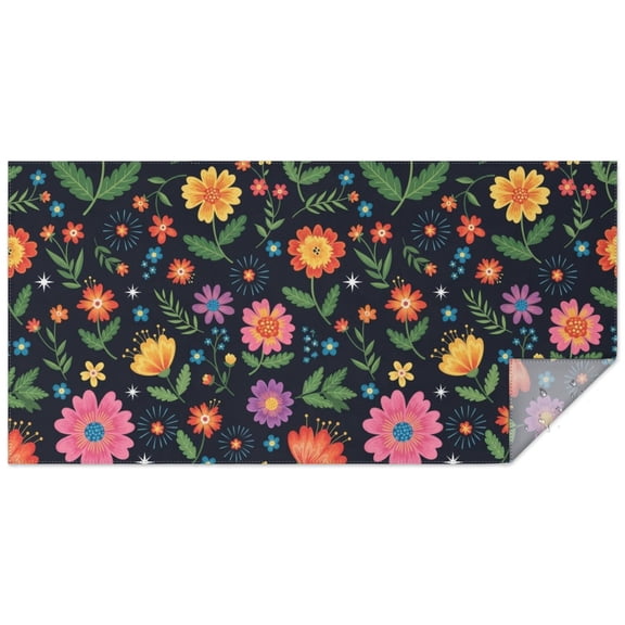 Pioneer Flower Floral Print Pattern Rectangle Tablecloth 60"x120", Waterproof Polyester Table Cloth, Wipeable Spillproof for Dining Camping Indoor Outdoor