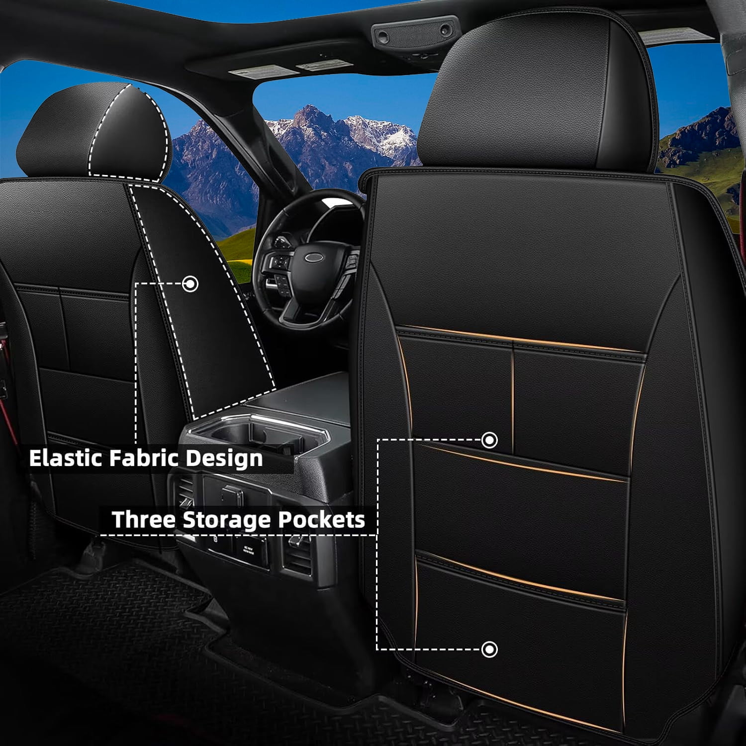 Seat Covers Custom Fit for Ford F150 2009-2026 - F250/F350/F450 2017-2026 Breathable Leather Truck 5 Seat Covers Full Set (Black)