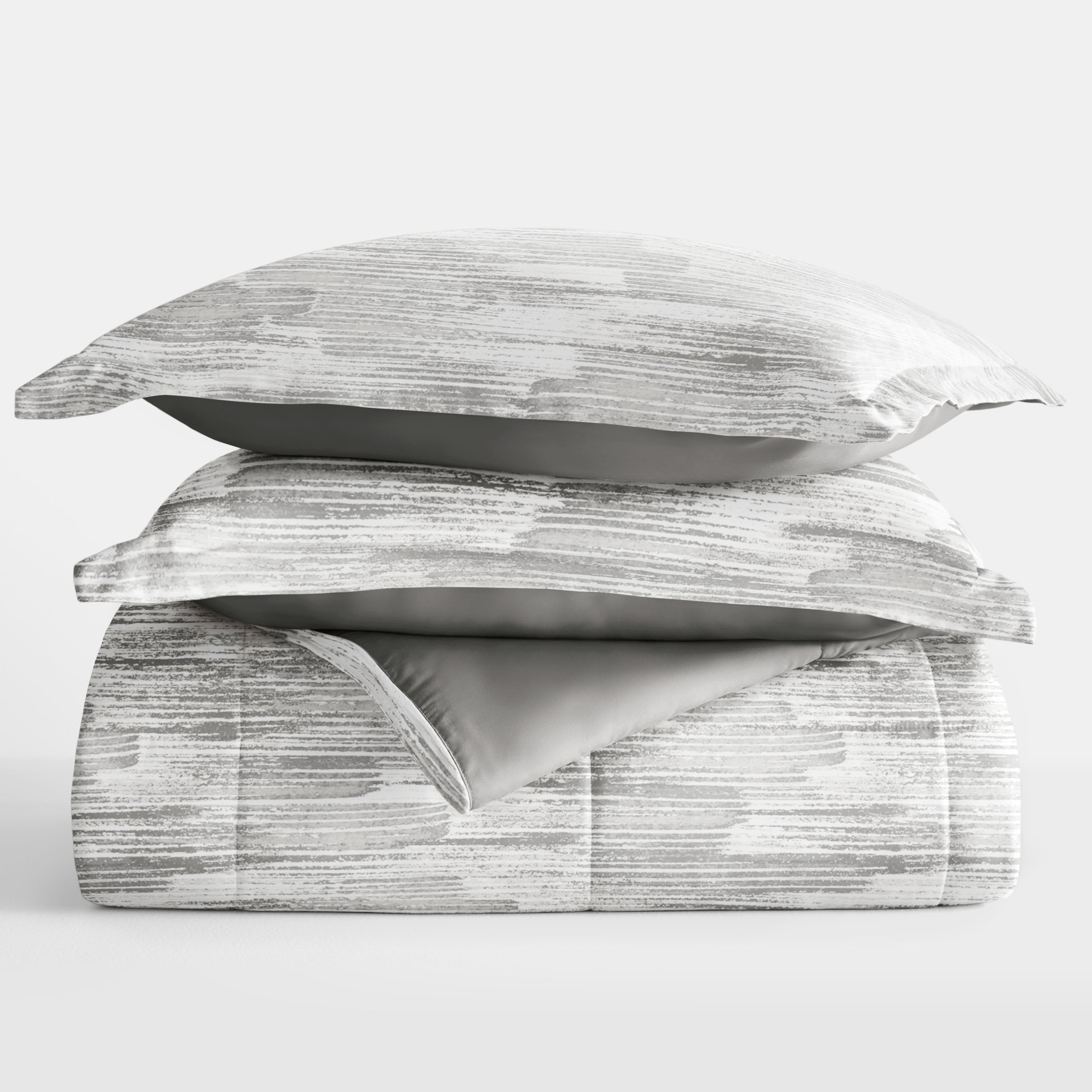 Noble Linens Down Alternative Textured Stripe Gray Reversible Comforter Set