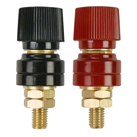3/8" Copper Battery Terminal Stud Connector, Ampper Remote Battery Binding Post Junction Post Block Terminal Kit, Pack of 2 (Red and Black)