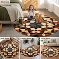 thumbnail image 5 of Round Rugs 7Ft, Boho Ethnic Round Area Rug Washable Indoor Throw Carpet, Modern Abstract Geometric Art Large Non Slip Circle Rug for Dining Room Playroom Home Decor Aesthetic, 5 of 8
