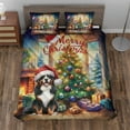 thumbnail image 2 of Merry Christmas Bernese Mountain Dog Santa Hat Xmas Tree Winter Holiday Quilt Bedding Set Berner Lover Gifts 1 Blanket Bed Cover 2 Pillowcases - 01013, 2 of 5