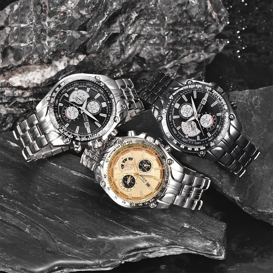 WGOUP Men's Fashion Military Stainless Steel Analog Date Sport Quartz