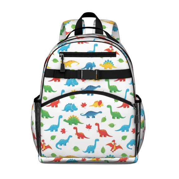 Colorful Dinosaurs Leaves Pattern Cute School Backpack Bag for School with Padded Back and Adjustable Shoulder Straps 15.25"x11.5"x5.25"