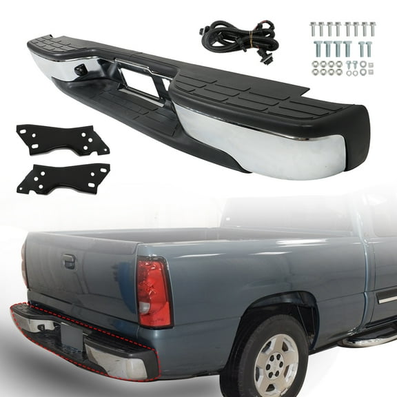 munirater Chrome Rear Step Bumper Replacement for GMC Sierra Chevrolet Silverado 1999-2007
