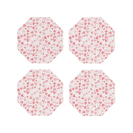

Leather Coasters Set of 4 - Cute Hand Drawn Hearts Lightweight Non-Slip Drink Coasters for Desk Anti-Scalding Desk Cup Coasters for Office Table Decor Octagon