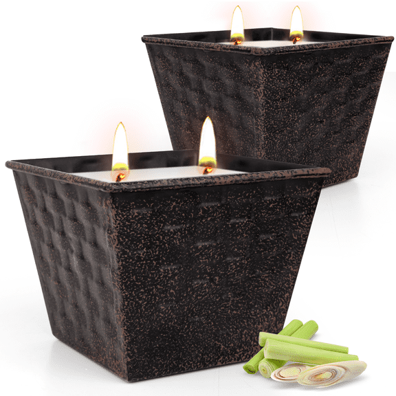 Giphtpoeet 2 Pack Citronella Candles Large 2 Wicks Rustic Lemongrass Scented Soy Candle Set for Outdoor, 28oz