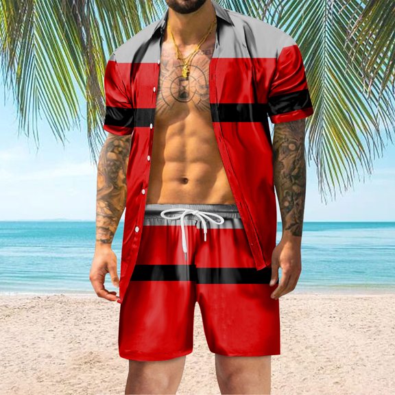 Vedolay Two Piece Set For Men Summer Outfits For Men Casual 2 Piece Shirts And Shorts Beach Set,Navy XL