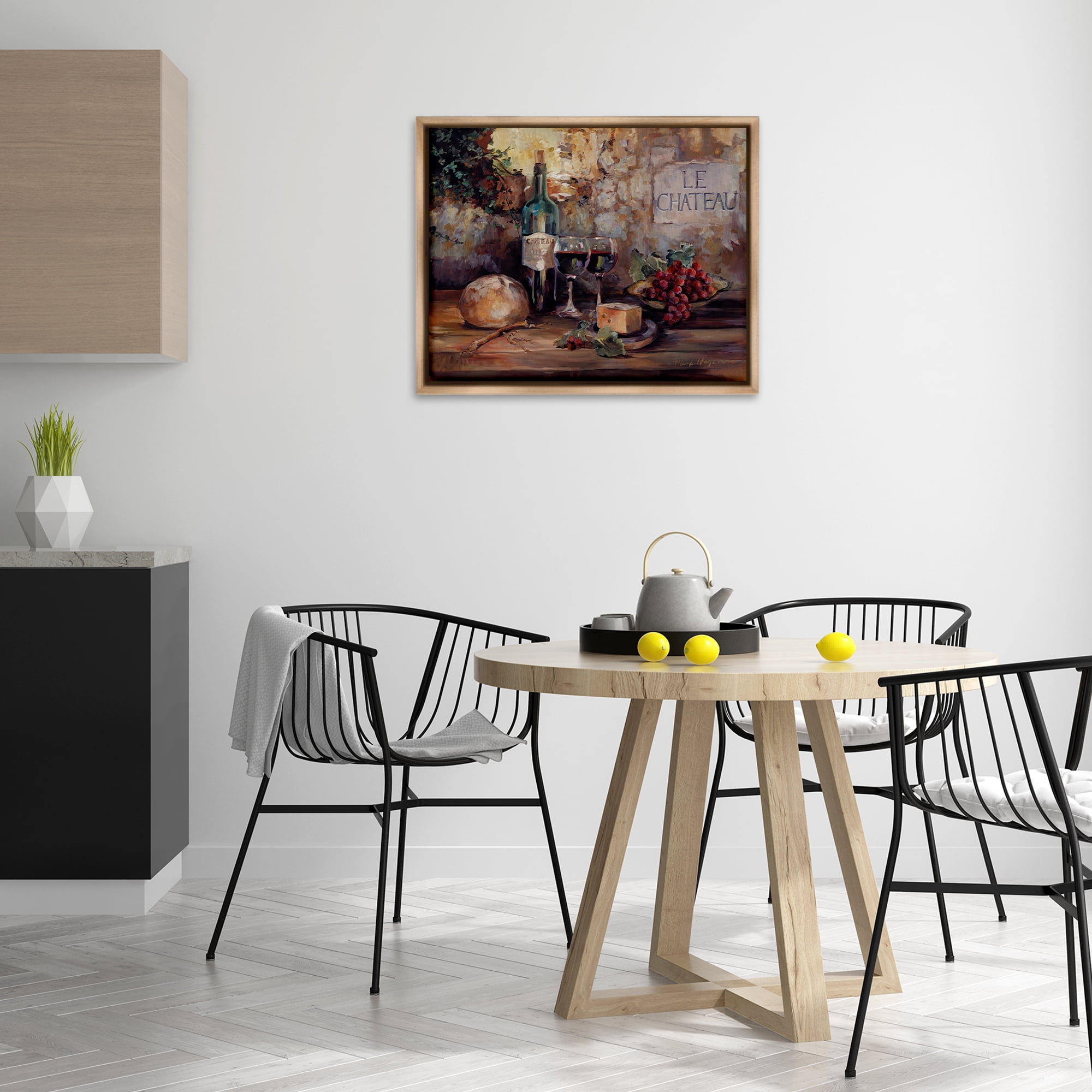 Stupell Industries Parisian Wine and Cheese Food & Beverage Painting Brown Floater Framed Canvas Art Print Wall Art, 31 x 25