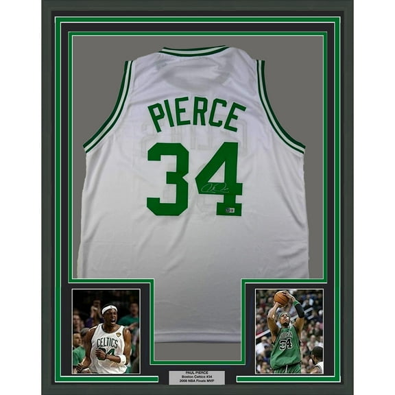 Framed Autographed/Signed Paul Pierce 35x39 Boston White Basketball Jersey Beckett BAS COA